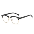 Retro semi-rimless sunglasses with black frame, gold metal accents and clear lenses - Glossy Black Gold Frame Clear Lens