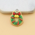 Green resin Christmas wreath pendant with red bow and gold bells DIY jewelry accessory - Christmas Wreath with Pin