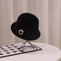 Elegant black faux mink fur bucket hat for women with pearl rhinestone ring accessory - Pearl Ring / Black