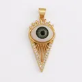 Golden Evil Eye charm with green eye and white zircon inlay for jewelry making - L559878-Gold Green Gray Eye Triangle