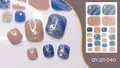 Waterproof toe nail stickers set with dark blue marble and silver glitter designs - QYJ21-040 (Blue Marble/Silver Lines/Rhinestones)