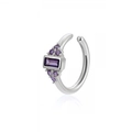 Dettaglio dell'orecchino a cerchio in argento con gemme viola e zirconi incastonati - Viola Argento (Singolo)