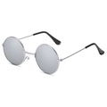 Retro runde Kinder Sonnenbrille aus Silber Metall mit verspiegelten Gläsern - Silberner Rahmen Weiße Spiegelgläser