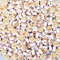 White acrylic round beads with golden peace sign patterns for DIY jewelry making - 4x7mm Peace Sign Gold (100pcs)