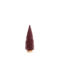 Mini dark red flocked Christmas bottle brush tree decoration with round wooden base - 20cm / Rose Red