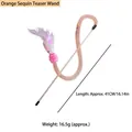 Interactive cat teaser wand with orange sequins, grey feathers, and pink pom pom, 41cm length - Orange Sequin Tube Wand