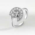 Adjustable silver rotating fidget ring with cubic zirconia moon and star design - Adjustable Open / White Gold Moon Star Open (AJ067)