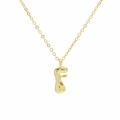 Detailed macro view of gold-plated 3D bubble puff letter F pendant with thin chain - Necklace F