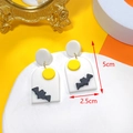 Halloween white arch earrings with black bats and yellow moon design 5cm x 2.5cm - White Archway