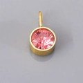 Golden stainless steel birthstone charm with faceted pink crystal stone - Round Pendant / Pink