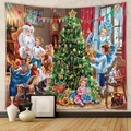 Detail eines Weihnachts-Wandteppichs mit Weihnachtsmann und Baum auf weichem Stoff - 73*95CM (Gebürstet) / GT230356