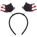 Detail of Halloween headband with black cat and red devil fork on metal springs - 14# Cat Trident