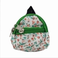 Detail of mini canvas backpack coin purse with pink flower pattern and green zippers - Small Floral Green