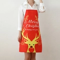 Red Christmas apron with yellow reindeer print and Merry Christmas text for party decor - Golden Deer
