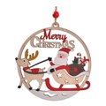 Hollow wooden Christmas pendant featuring a red Merry Christmas sign and beads - Santa in Sleigh