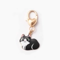 Black and white cat heart-shaped keychain with gold lobster clasp for bags and keys - Fat Cat Black White