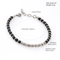 Natural black obsidian beaded bracelet with 180mm stainless steel chain and 4mm beads - Obsidian Stainless Steel Round Beads