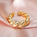Adjustable golden multi-layer twisted croissant ring on elegant pink silk fabric - JZ629 Twisted Rope / Gold