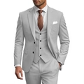 Slim fit light grey three-piece suit for men featuring a jacket, vest, and trousers - Silver Gray