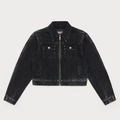 Giacca da cavaliere in denim grigio scuro lavato con zip metalliche e tasche cargo - S / Denim Nero