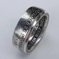 Vintage silver finish 1893 Chicago World Expo coin ring with detailed relief engravings - US 6 / 1893 Columbus Coin Antique Silver