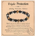 Triple protection bracelet with tiger's eye, hematite and obsidian on a message card - 6mm Triple Protection with Card