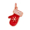 Christmas red glove charm in gold plating with enamel and sparkling zircon accents - Rose Gold Christmas Sock M844322R