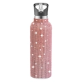 Pink rhinestone studded 32oz stainless steel sports tumbler with black straw lid - Rose Gold