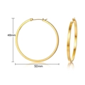Detail view of 50mm gold-plated stainless steel hoop earrings with secure saddle back closure - Gold / 50mm