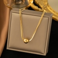Gold double-layered necklace featuring snake chain and bead chain with round ball pendant - Double Layer Ball Pendant (AH230) / Gold