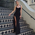 Robe longue noire élégante avec dos nu et fente haute pour vos soirées de gala chic - M / Noir