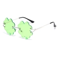 Occhiali da sole a quadrifoglio verde senza montatura con stanghette in argento - 8109 Quadrifoglio Montatura Argento Lente Verde Chiaro