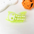 Detailed view of neon green Halloween hair claw clip with skull bone pattern on acrylic - Halloween Standing Skeleton - 8cm Yellow-Green