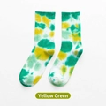 Mid-calf tie-dye cotton socks in vibrant yellow and green street style pattern - Yellow Green Tie Dye