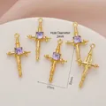 5pcs set of gold alloy cross pendants with purple gemstones and detailed scrollwork - 696# Gold - Purple Zirconia