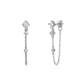 S925 silver needle geometric fringe chain drop earrings with clear cubic zirconia stones - 6-Silver Geometric Zirconia Chain