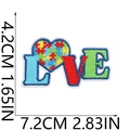 Detailed size view of Love Autism awareness heart puzzle embroidered patch on white background - No.29-Puzzle Heart Love Letter