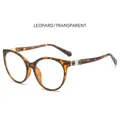 Fashionable leopard print oversized glasses with transparent lenses and gold temple accents - Tortoise Frame Clear Lens