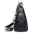 Retro black leopard print PU crossbody chest bag with geometric webbing strap - Black Leopard Print