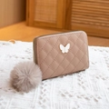 Quilted women's purse in dusty pink with butterfly accent and soft pom-pom charm - Apricot