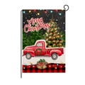 Linen Christmas garden flag with red truck, decorated tree and Merry Christmas text - 30*45cm / Starry Red Truck (HYQ030-16)