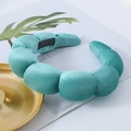 Thick cyan puffy sponge headband for spa and makeup with soft satin velvet finish - Cyan (15# Glossy Sponge Headband)