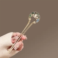 Golden U-shaped hair pin with abalone shell inlay and white pearls in retro Chinese style - Pearl Shell Hair Stick - Gold