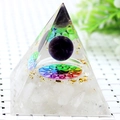 6cm crystal pyramid with white quartz chips, gold foil, and a floating amethyst sphere - XQK08 Purple Ball White Lotus