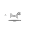 Silver bow cartilage stud earring with cubic zirconia and screw ball back closure - 2# Silver