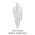 Macro detail of 9x23mm stainless steel feather charm with dual connection holes - Silver Medium Feather (9x23mm) / 5 Pcs/Pack