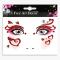 Red heart glitter face stickers with sparkling rhinestones for Halloween party makeup - Valentine Heart Red Brows