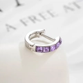 Silver earring with five purple square zircons, dainty geometric jewelry for women - 6mm Inner Diameter / Purple (Single Piece)