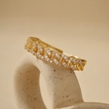 Elegant gold S925 sterling silver twisted chain ring featuring sparkling zircon paving - Adjustable Open / 18K Gold