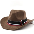 Cappello da cowboy in feltro marrone con fascia a righe tricolore e tesa curva classica - M (56-58cm) / caffè